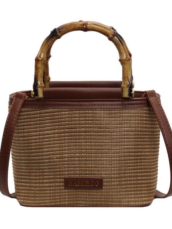 Bolso de mano de bambú para mujeres 2025 nuevo verano bolso de balde de vaquín coreano bolso de hombro mochila de moda