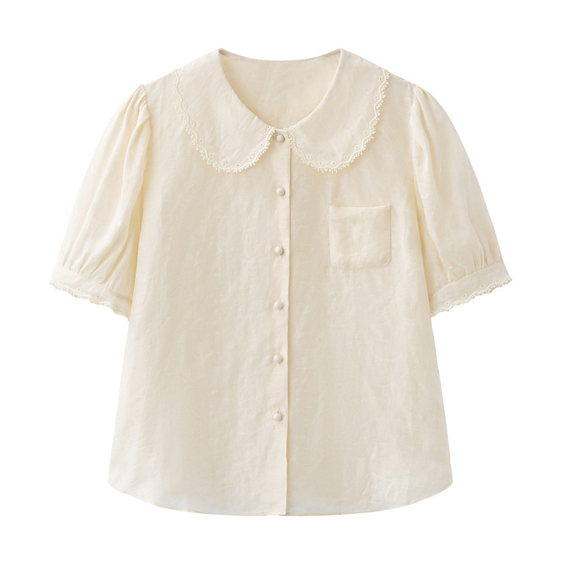 Pre-Sale 2026 Summer New Style Sweet Lace Hollow-Out Doll Collar Short-Sleeved Shirt Top 2K2Cb26 Pre-Sale 2026 Summer New Style Sweet Lace Hollow-Out Doll Collar Short-Sleeved Shirt Top 2K2Cb26