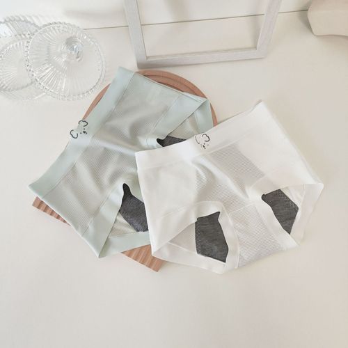8088 Little Koala Anti-side Leakage Ice Silk Seamless Girls Mid-waist Menstrual Period Underwear Covering Buttocks Skin-Friendly Nude Briefs