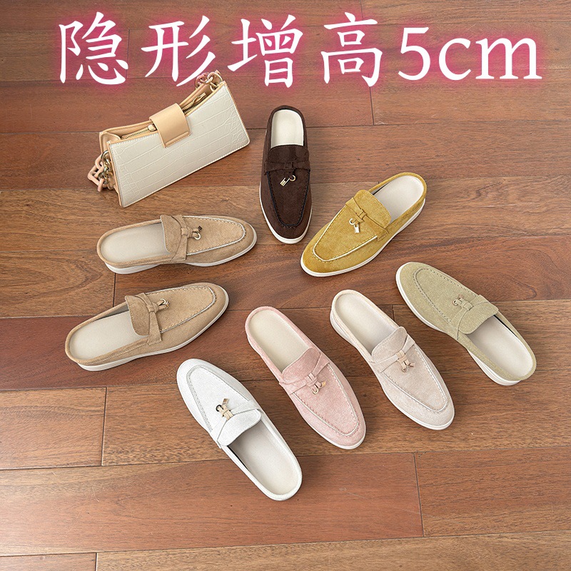 lp包头凉鞋女拖真皮平底休闲半拖乐福鞋法式一脚蹬穆勒鞋无根女鞋