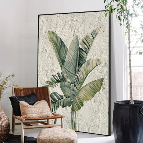 Manufacturer of large-sized hanging paintings for living room, featuring textured flower sofa background walls in a destitute wabi-sabi style