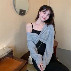 华夫格宽松卫衣吊带连衣裙两件套秋冬长袖套装裙跨境女装外贸批发