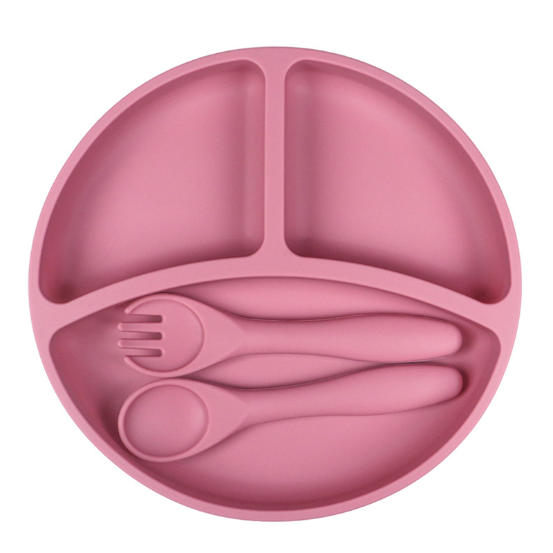 Nuevo producto de Amazon Bandeja de comida de silicona para bebés Bandeja de comida para niños Banquete dividido Tazón de comida para bebés Ventosa integrada de grado alimenticio