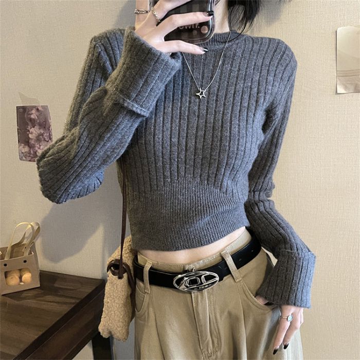 别致修身圆领打底衫女秋冬2025新款高级感毛衣内搭长袖针织衫上衣|undefined