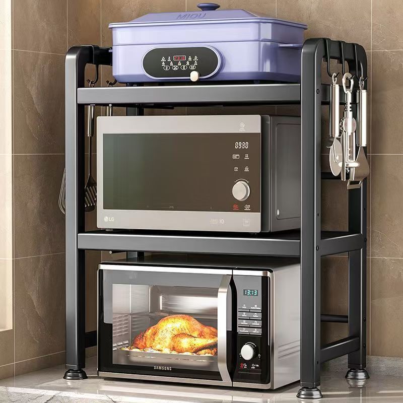 キッチン電子レンジ収納ラック格納式家庭用二層オーブンラックカウンタートップキッチン用品多機能収納ラック|undefined