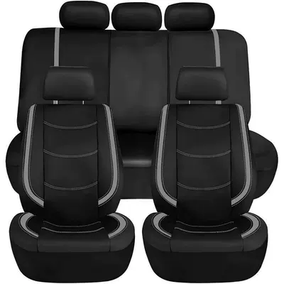 Full-Cover Seat Cover, Black Color-Blocking – Universal seat cover - grey-nine-piece-set