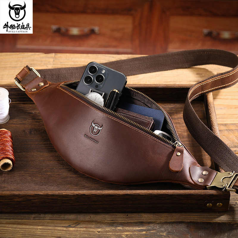 Captain Cow Leather Goods Vintage Crazy Horse Leather Amazon Source Men's Waist Bag European and American Trend Genuine Leather Men's Bag Cross-Border Captain Cow Leather Goods Vintage Crazy Horse Leather Amazon Source Men's Waist Bag European and American Trend Genuine Leather Men's Bag Cross-Border