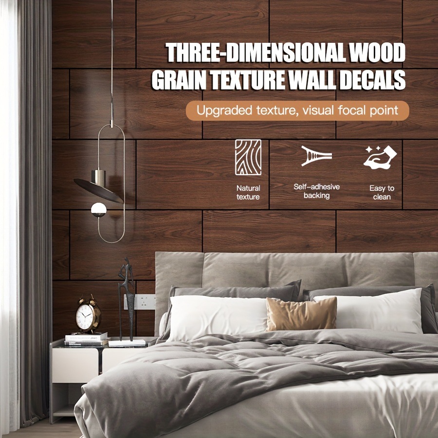 30cm*60cm 10pieces-set 3D Wood Grain Wall Panels – Self-Adhesive Peel & Stick Wall Décor For Bedroom | Natural Texture, Easy Install, Modern Interior_voghion.com