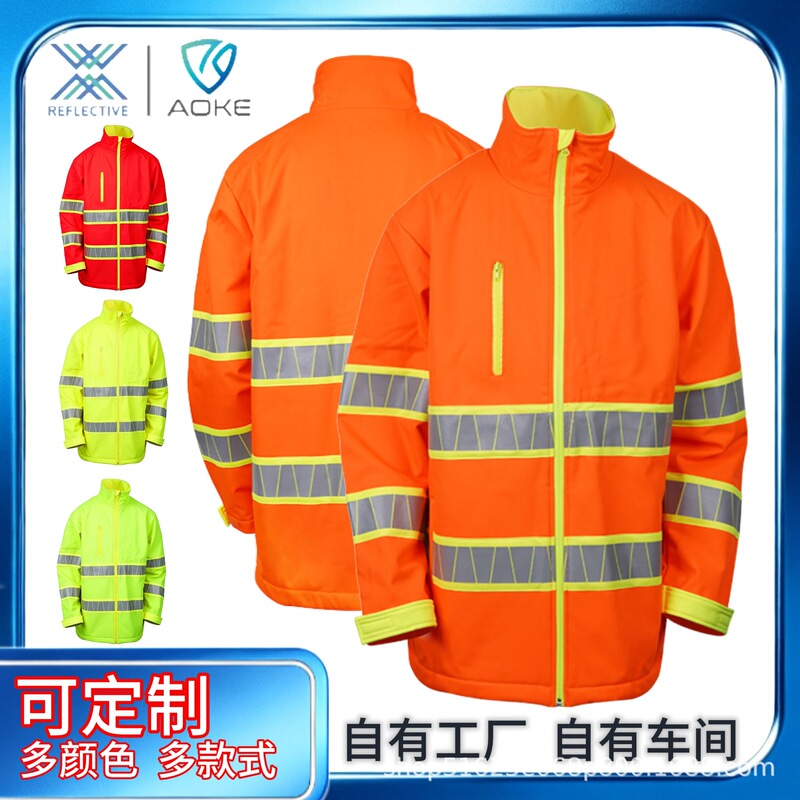 High Visibility Reflective Security Jacket Outdoor Construction Warning Orange Protective Coat