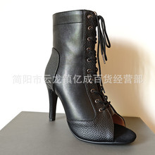 欧美新款镂空短靴子女高跟凉鞋salsa爵士舞跳舞舞蹈鞋鱼嘴凉靴