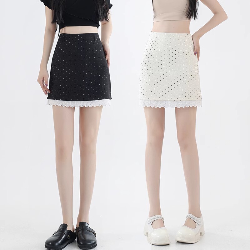 Polka Dot Skirt for Women 2025 New Spring and Summer High-Waisted Petite Super Trendy Elegant Lace A-Line Bodycon Short Skirt