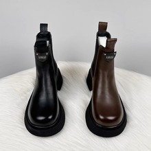 厚底软皮马丁靴女英伦风百搭显瘦短靴2025秋冬季新款软底烟筒单靴