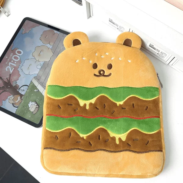 Cat Fan Cute Original Burger Bear 11-inch Tablet Bag iPad Sleeve Bag Portable Storage Bag Protective Cover