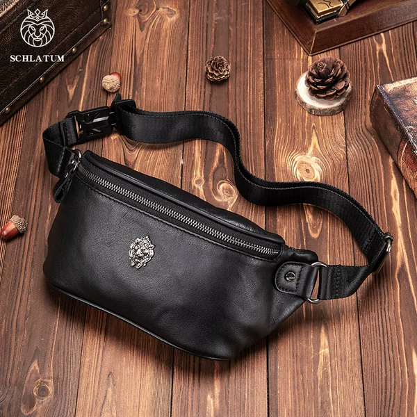 Lion Leiden Top Layer Cowhide Waist Bag Men's Mobile Phone Multifunctional Sports Genuine Leather Crossbody Chest Bag Advanced Cross-border