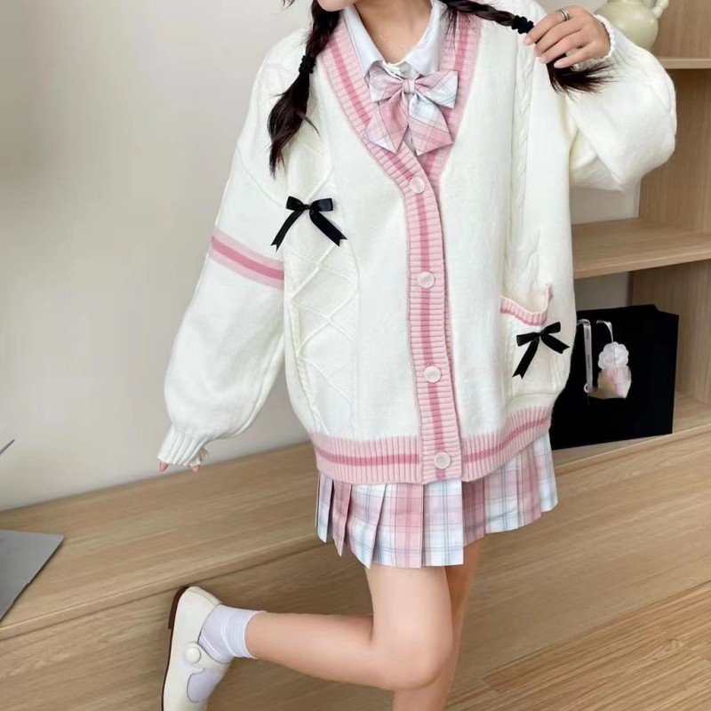 2025 otoño y invierno japonés nuevo estilo de diseño de viento perezoso sensación de jersey cardigan arco de torsión suéter suelto chaqueta mujer image 3