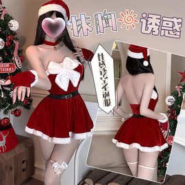 魅美情趣内衣性感金丝绒圣诞装抹胸蝴蝶结镂空诱惑qqny角色扮演装