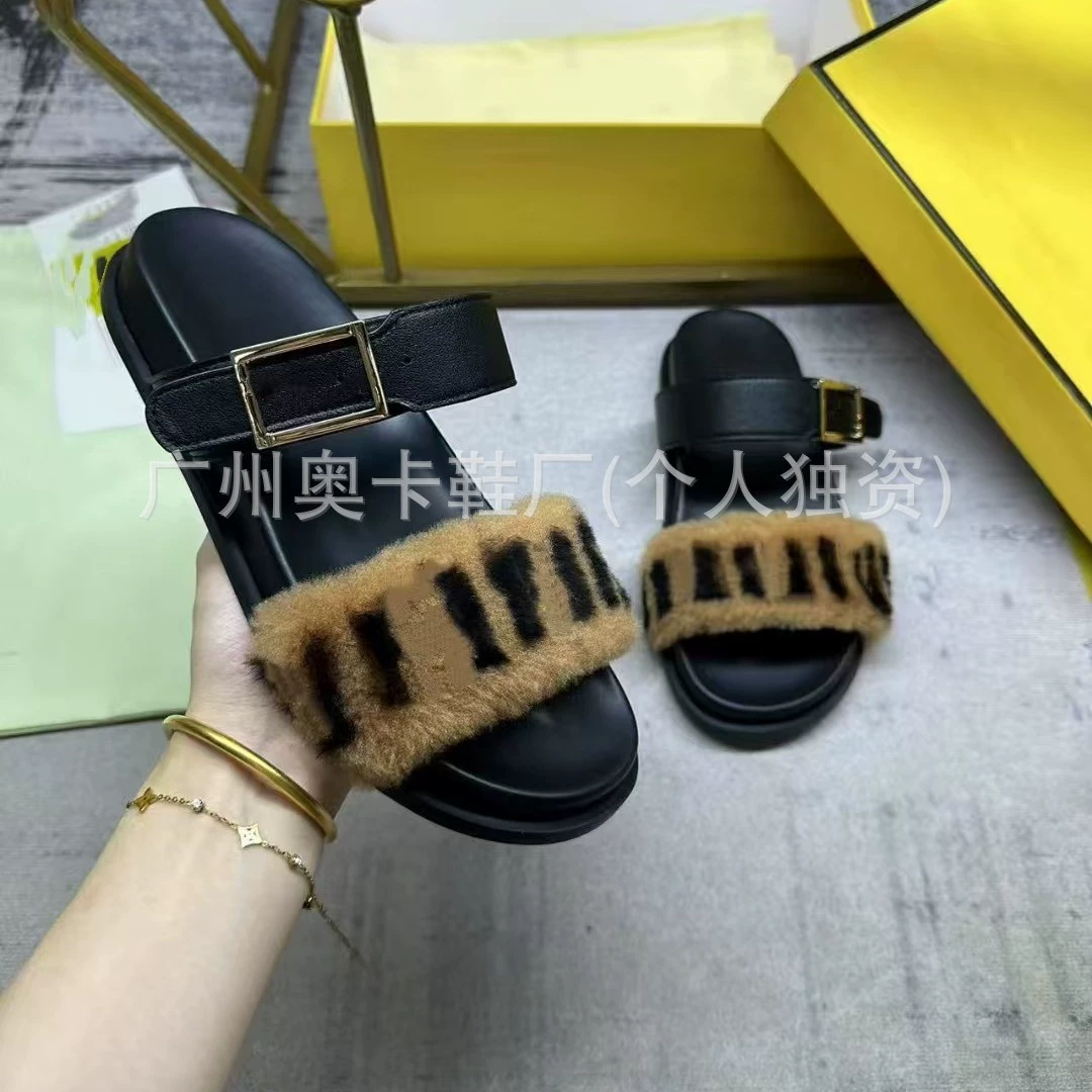 Тапочки трансграничная электронная коммерция Amazon с леопардовым принтом 2025 весна и лето Корейский стиль Верхняя одежда на плоской подошве универсальные меховые тапочки модные