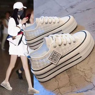 2025 Summer New Lace Mesh Breathable Thick-soled White Shoes Women's All-match Casual Mesh Shoes Student Canvas Shoes for Women