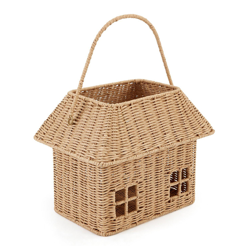 ins tejido a mano casa cesta de escritorio con cubierta de almacenamiento decoración de la habitación de los niños fotografía juguetes cesta de almacenamiento