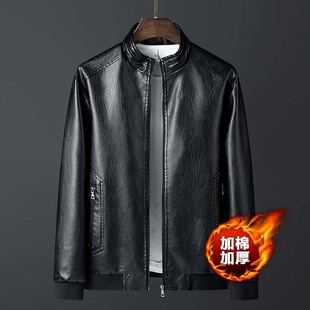Men's Leather 2021 Korean Style Handsome Slim-fit Collar Casual Autumn and Winter Cotton Thickened Leather Jacket Men's Motorcycle Jacket