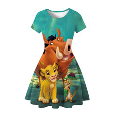 International Trade Anime Lion King Children's Summer Dress Short Sleeve 3D Print Short Skirt for Girls