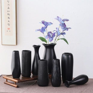 Zhenmao Modern Black Ceramic Vase Living Room Flower Arrangement Light Luxury High-End Flower Decoration Dried Flowers