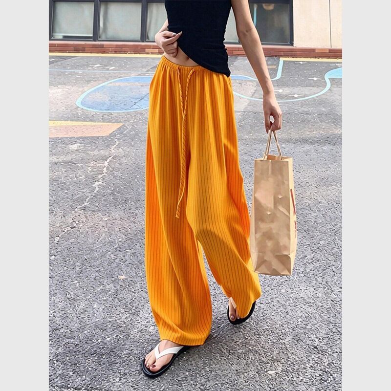 2026 Summer New Commuter Style Drapey Niche High-End Simple Orange Striped Wide-Leg Sweatpants for Women 2026 Summer New Commuter Style Drapey Niche High-End Simple Orange Striped Wide-Leg Sweatpants for Women