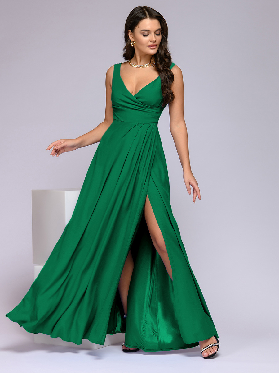 Women's Party Dress Elegant V Neck Thigh Slit Sleeveless Solid Color Maxi Long Dress Banquet display picture 5