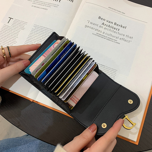 New Korean printed canvas short card holder coin purse women's compact folding buckle multi-card slot accordion card holder