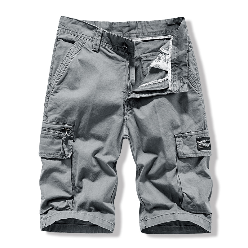 Pure Cotton High-quality Work Shorts Men's Summer New Casual Dynamic Men's Washed Solid Color Multi-pocket Six-point Pants