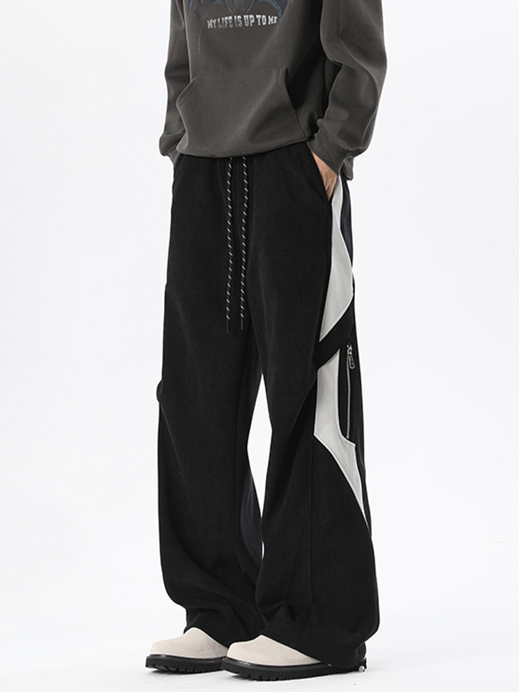 Men's Colour-blocking Casual Sweatpants Loose Straight-leg Trousers_voghion.com