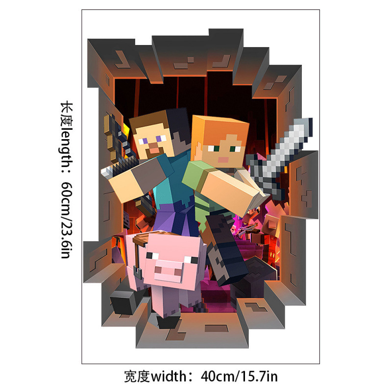 私の世界のマインクラフトrun away立体3d壁のステッカーは、悪役が鉱山の子供の部屋の装飾を掘ることにくっつきます。|undefined