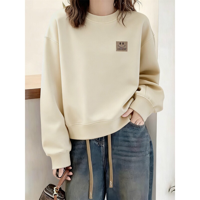 Pure Cotton Jimo Sweatshirt for Women 2025 New Popular Fashionable Autumn and Winter Small Round Neck Pullover Long-Sleeved Top