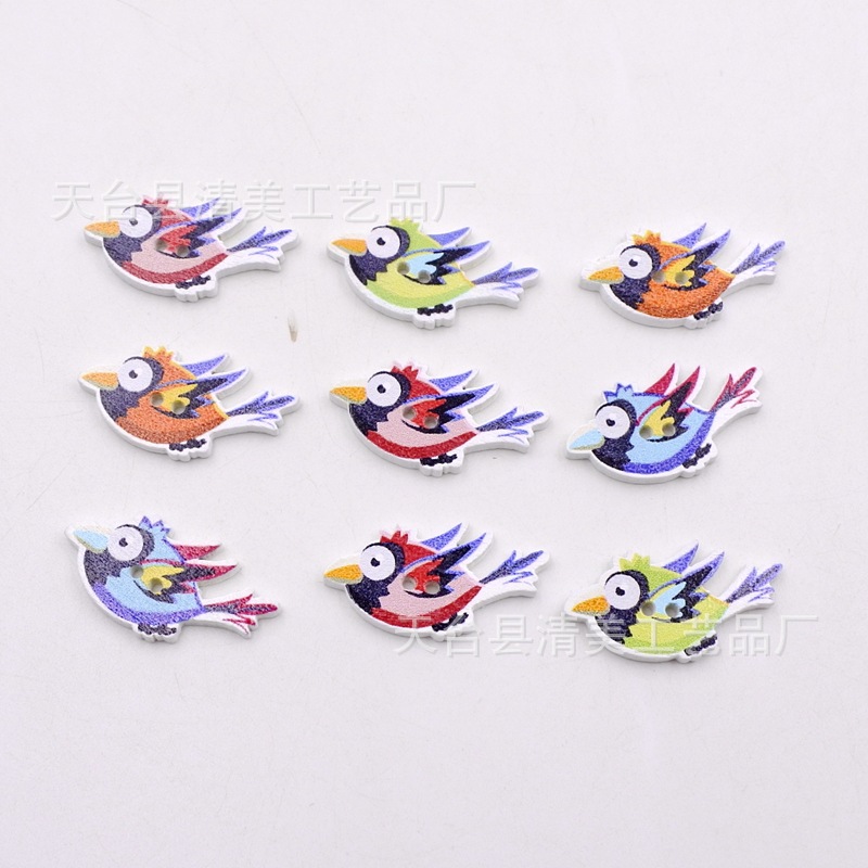 Botón de dibujos animados de madera colorido/ojos grandes/botón de avestruz pintado accesorios de ropa hechos a mano