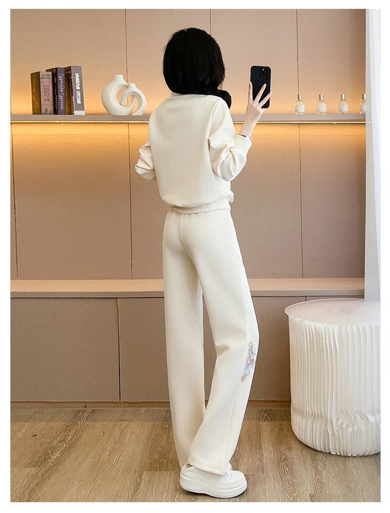 Damen Freizeit Sportanzug Set Mit Kapuzenpullover Und Weiter Hose_voghion.com