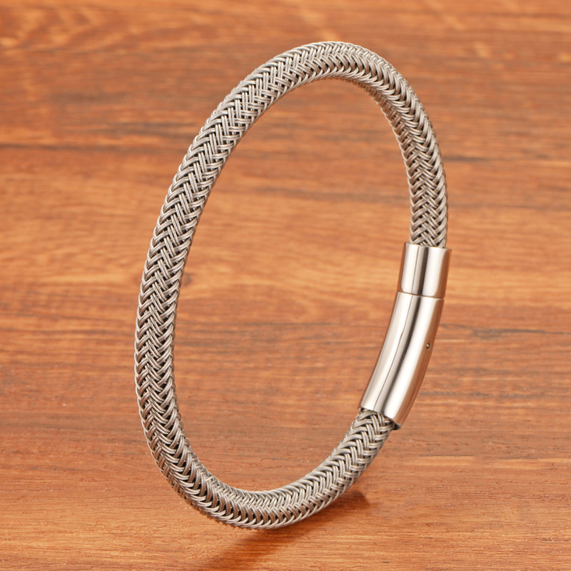 Simple Fashion Stainless Steel Bracelet Men's Charm Titanium Steel Wire Bracelet Snap Socket Hot Cross Border Bracelet