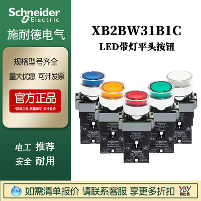 施耐德LED带灯平头按钮XB2BW33B1C绿色1NO常开24V金属自复22孔径