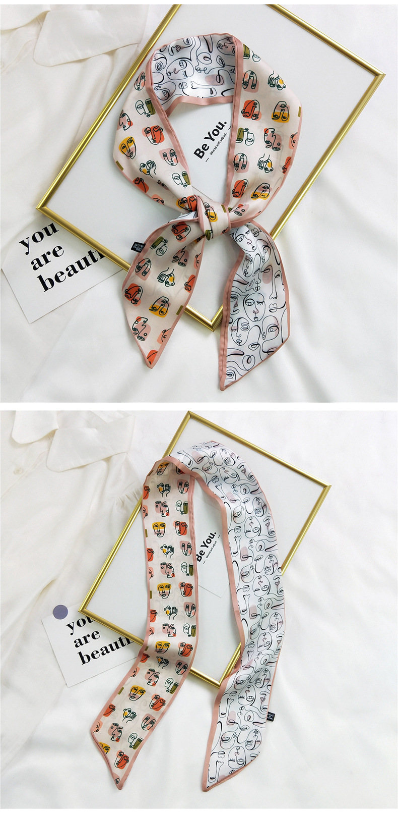 20g Weight Silk Scarf Classification Travel Occasion Unisex Gender Sweet Style Khaki, Multicolor, Dark Blue, White, Red, Green, Blue, Yellow, Black Color Fashion Silk Scarf Hair Tie 6