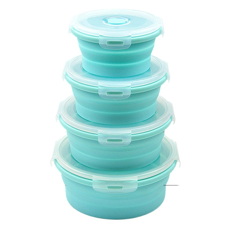 Fiambrera de silicona redonda horno microondas caja de conservación fresca plegable caja bento portátil empresa de plástico juego de tazones de conservación al por mayor