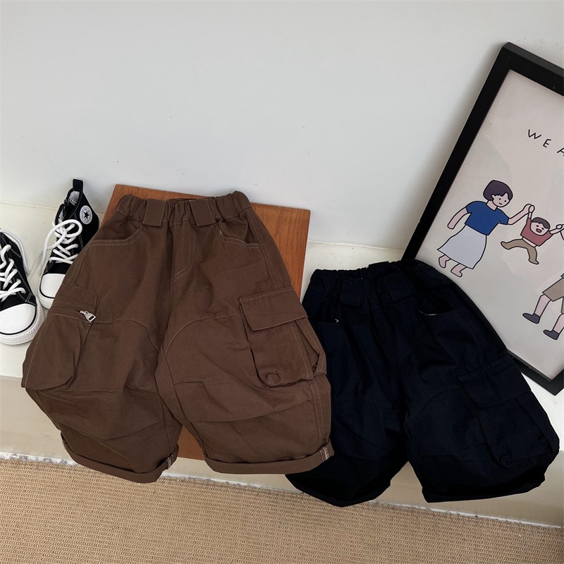 2024 Podzimní dětské americké ležérní vícekapsové pracovní oblečení pro chlapce a dívky Volné vyprané rovné trubkové dlouhé kalhoty_voghion.com