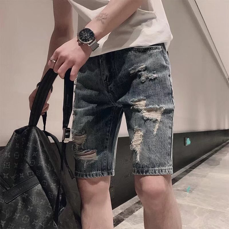 Men's Denim Shorts 2023 Summer Loose Straight Leg Trendy Casual Pants Mid-Length Shorts Summer Fashion Brand Versatile Five-Point Pants