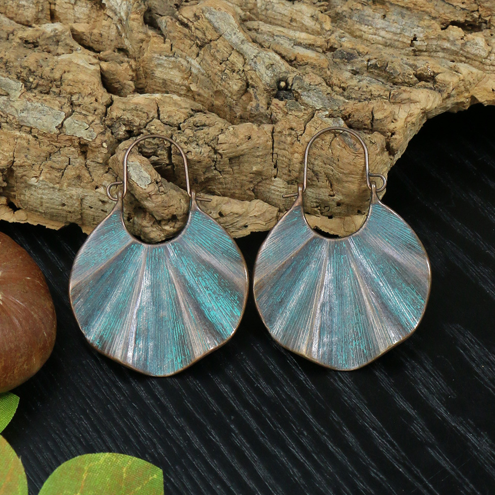 Leaf Pattern 1 Pair Hip-Hop Retro Leaf Inlay Alloy Turquoise Drop Earrings