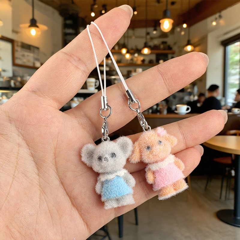 植毛ペンダント 森の動物家族 かわいい立体子犬ペンダント キーホルダー キーホルダー バッグペンダント|undefined