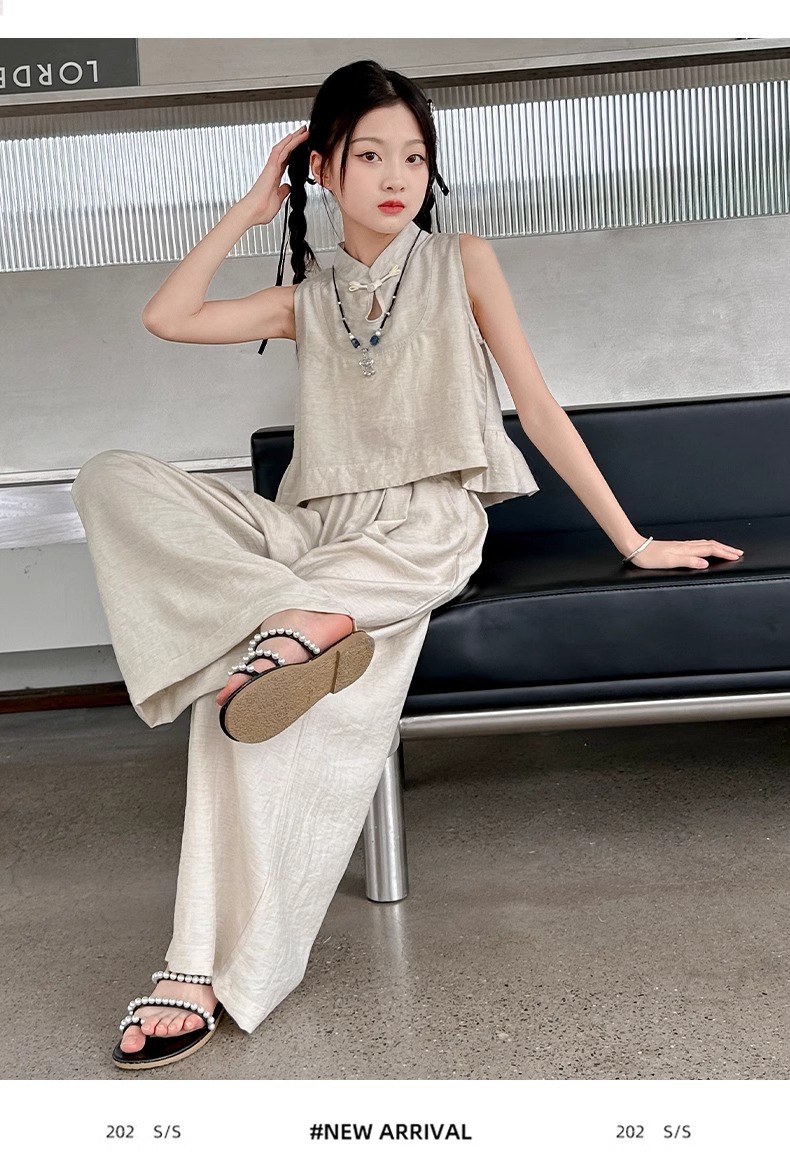 Mädchen Sommer Set Im Chinesischen Stil Weste Und Weite Hose_voghion.com