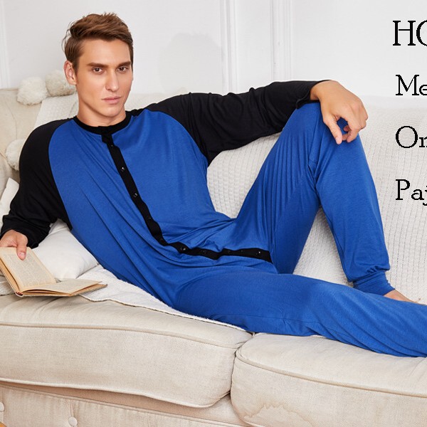 Men's Pajamas Super Soft Warm Alliance suit One-Piece Pajamas with Butt Flip Nightwear
