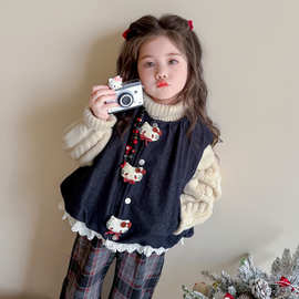 女童加绒牛仔马甲秋冬季超好看儿童装冬装女宝宝洋气保暖外穿坎肩