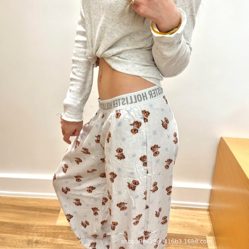 Hollister Puppy Print Webbing Wide-Leg Pants Loose Casual Pajama Pants Home Walking Pants Hollister Puppy Print Webbing Wide-Leg Pants Loose Casual Pajama Pants Home Walking Pants