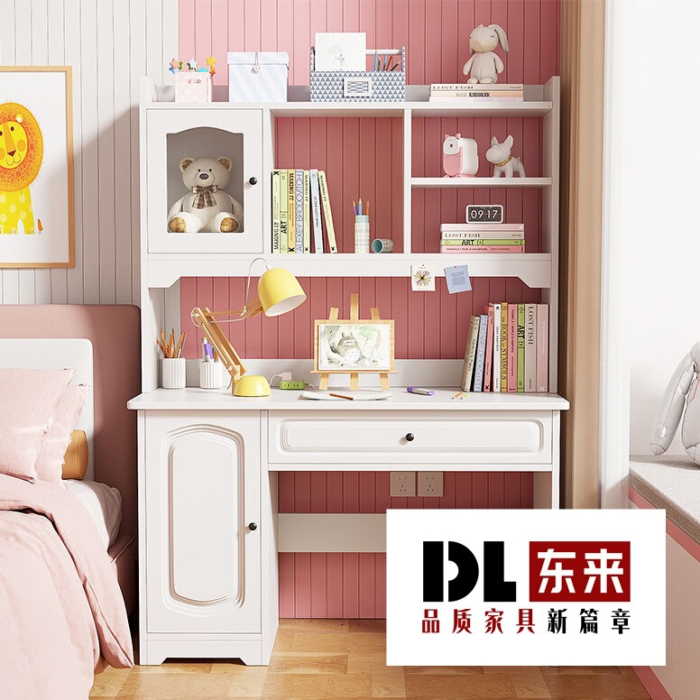 Children's Study Desk for Home Use in Bedroom, High Aesthetic Value Desk and Bookshelf Combination, Girls' Room Trendy Writing Desk Children's Study Desk for Home Use in Bedroom, High Aesthetic Value Desk and Bookshelf Combination, Girls' Room Trendy Writing Desk