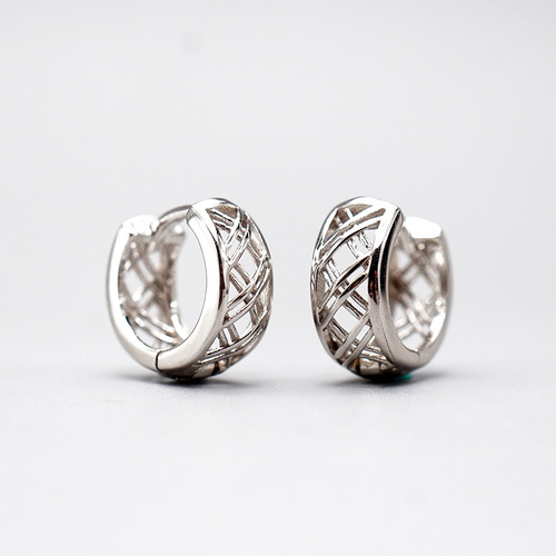  New Trend Earrings Pure Silver Hoop Earrings for Women Korean Style Elegant Small Hollow Grid Hoop Stud Earrings