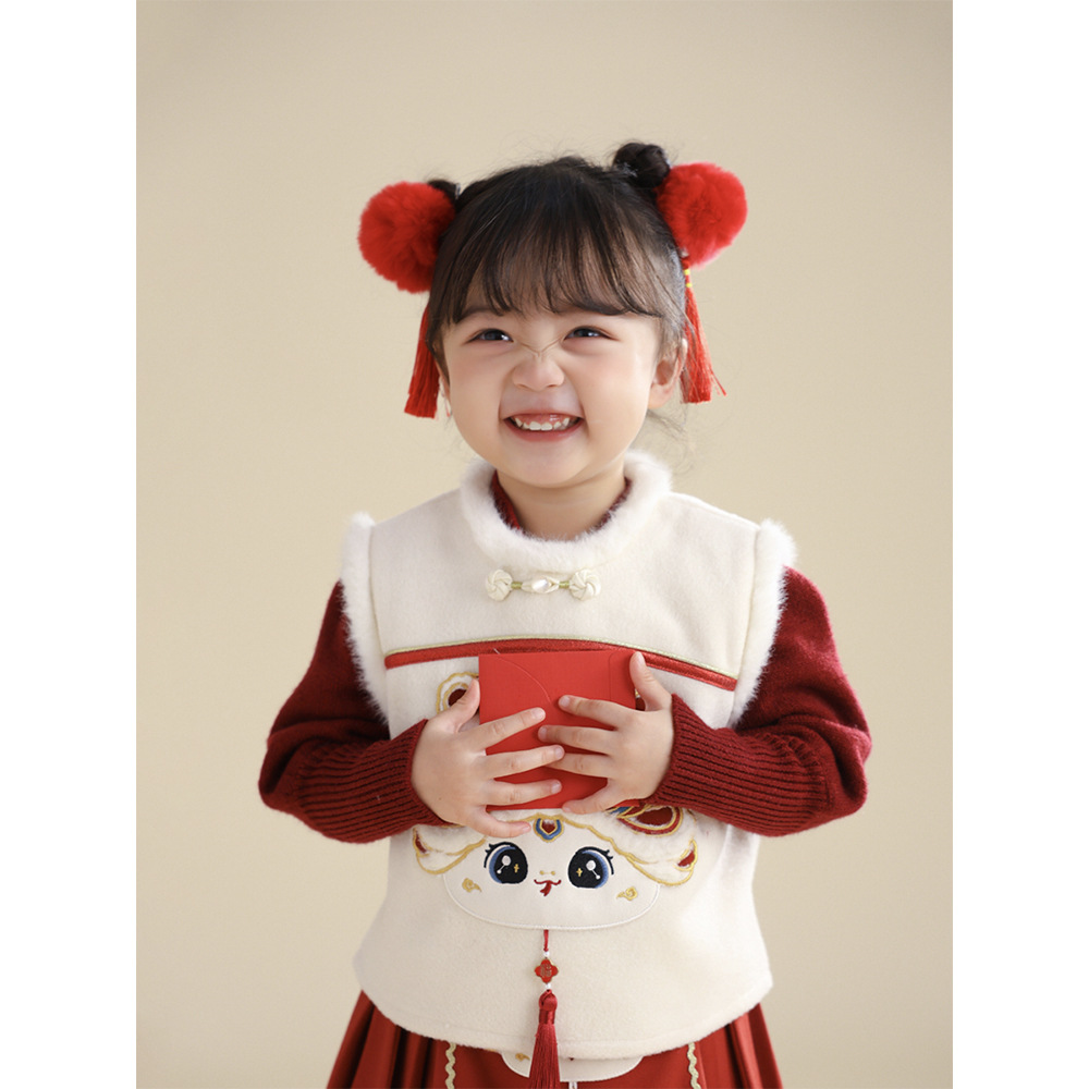 한푸아 소녀 2024 년 새 어린이 궈펑 말 얼굴 원피스 신년 옷 축제 신년 옷  당나라 세트 신년 옷 겨울